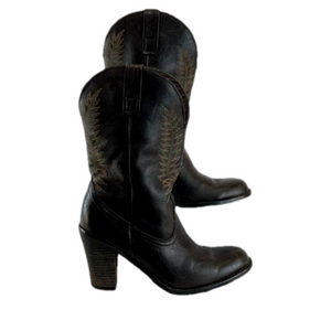 Steve Madden Frontier Brown Leather Mid-Calf Heeled Cowboy Boots